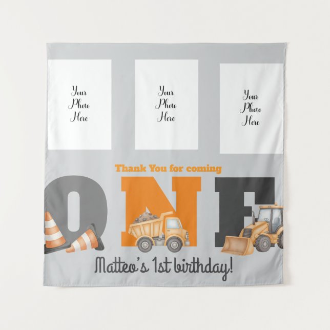 Tapete De Parede Veículos de Construção Primeiro Aniversário Caminh (Frente)