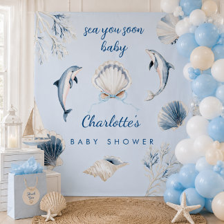 Tapete De Parede Vejo você em breve Chuveiro de Bebê Fundo Costeiro