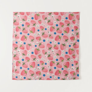 Tapete De Parede Verão de morango, fundo feminino de desenho animad
