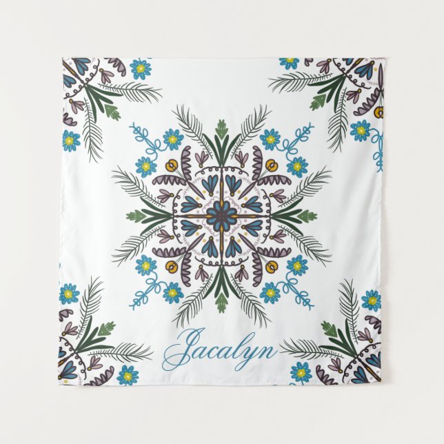 Tapete De Parede Verde Botânico Moderno Boêmia Nome Mandala (Frente)