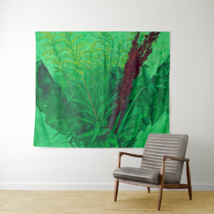 Tapete De Parede Verde, ervas de verão e flores silvestres, arte f
