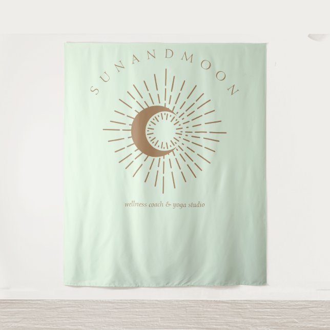 Tapete De Parede Verde Marrom Moderno Celestial Sol Lua (Frente)
