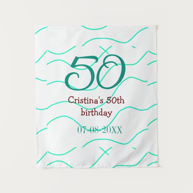 Tapete De Parede Verde vermelho 50 aniversário adicionar nome data  (Frente)