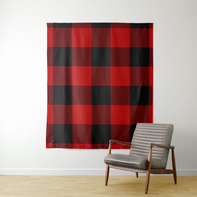Tapete De Parede Vermelho e Preto Xadrez Escocês Rústico (In Situ)