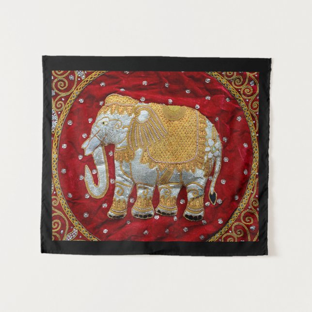 Tapete De Parede Vermelho Embellished e ouro do elefante indiano (Frente (Horizontal))