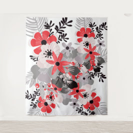 Tapete De Parede Vermelho Vibrante Cinza Definitivo Boho Floral