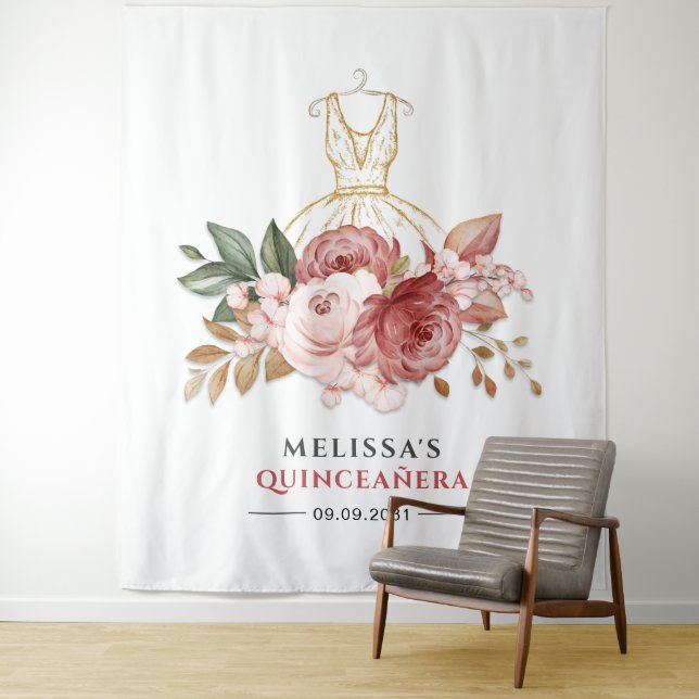 Tapete De Parede Vestido Floral Dourado Falso de Quinze Anos Aniver (In Situ)