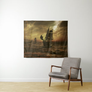 Tapete De Parede Viagem Marítima ao Luar Arte Marítima