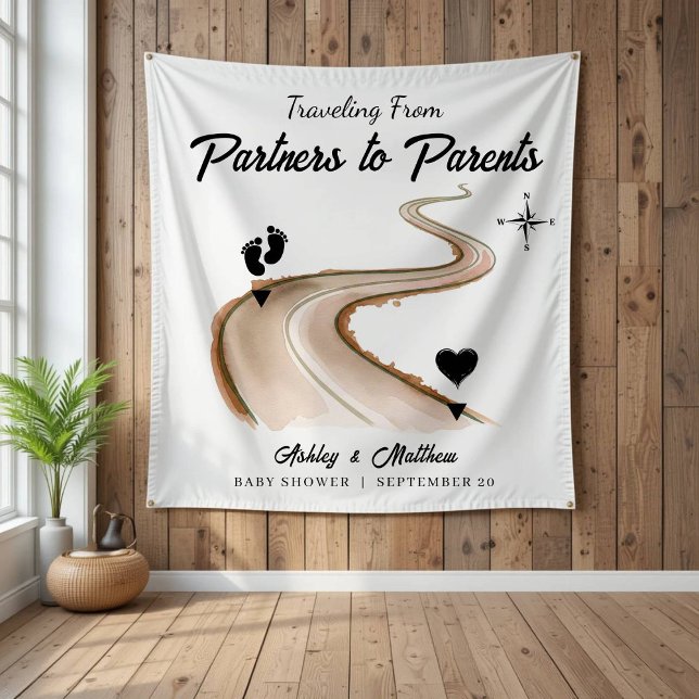 Tapete De Parede Viajando de Parceiros ao Chá de fraldas de Pais (Traveling from Partners to Parents Baby Shower Tapestry
)