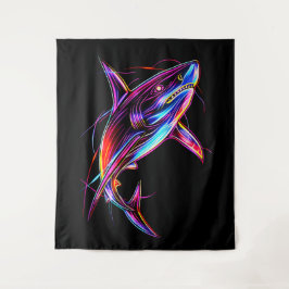 Tapete De Parede Vibrant Neon Shark Modern Digital Ocean
