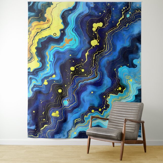 Tapete De Parede Vibrant Swirls of Blue and Gold 7 (In Situ)