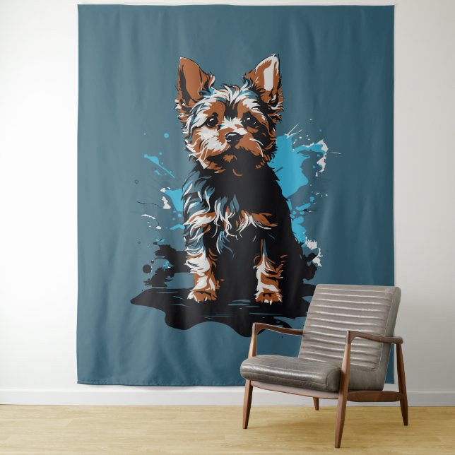 Tapete De Parede Vibrant Yorkshire Terrier Splash Art (In Situ)