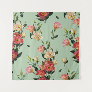 Tapete De Parede Victorian Lisianthus: Olive Floral Watercolor.
