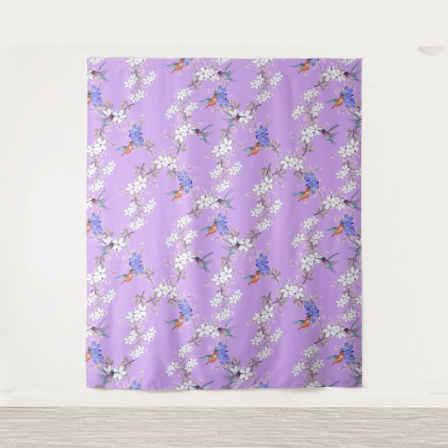 Tapete De Parede viintage birds purple botanical wallpaper (Frente)