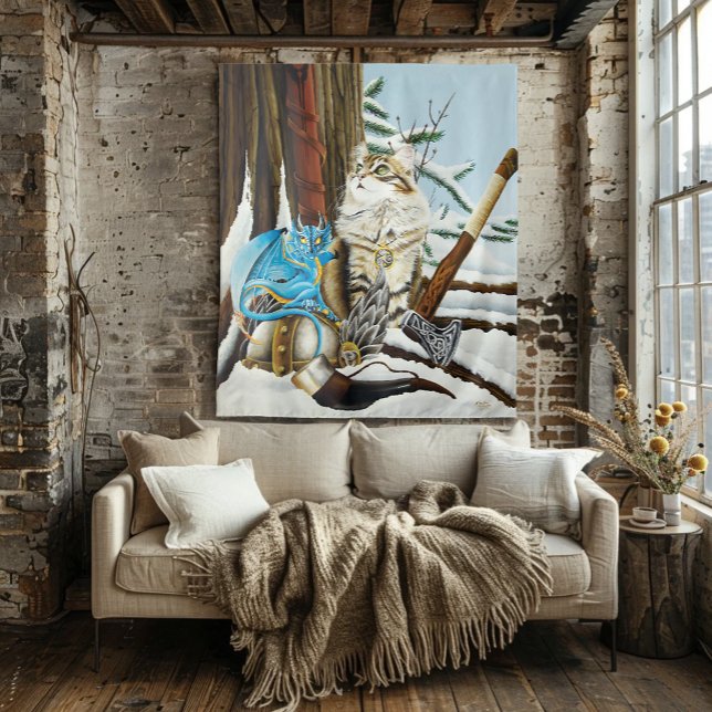 Tapete De Parede Viking Cat Blue Dragon (Criador carregado)