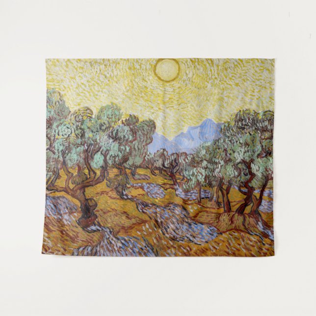 Tapete De Parede Vincent van Gogh - Oliveiras, céu amarelo e sol (Frente (Horizontal))