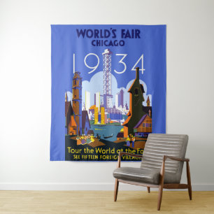 Tapete De Parede Vintage Art Deco Chicago 1934 Fair Poster