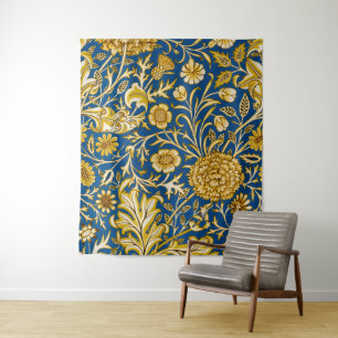 Tapete De Parede Vintage Arte Floral Azul Cherwell de William Morri