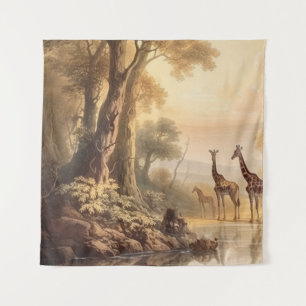 Tapete De Parede Vintage botânica das girafas pelo rio
