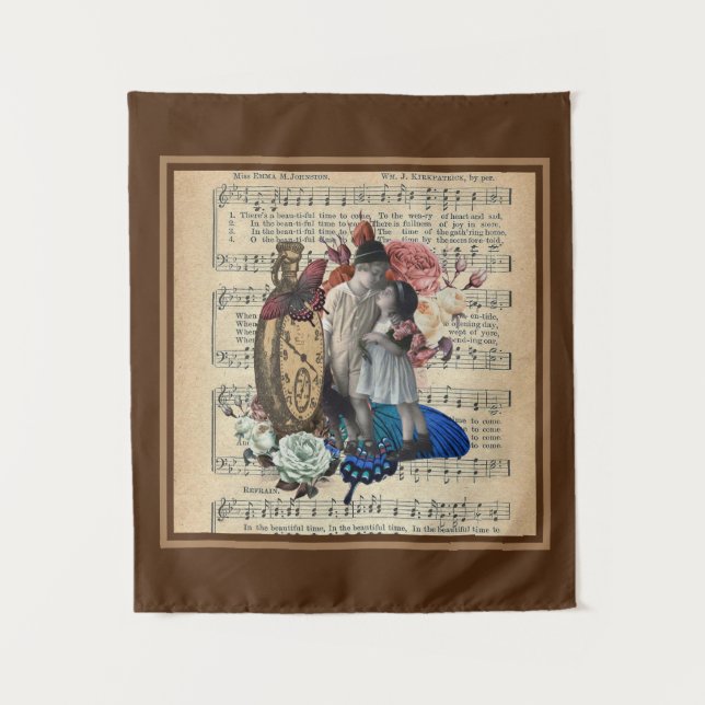 Tapete De Parede Vintage Children & Floral Collage (Frente)