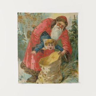 Tapete De Parede Vintage Christmas Card, Santa Claus, Naughty Child