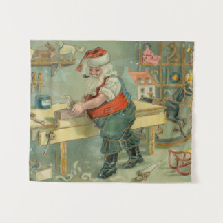 Tapete De Parede Vintage Christmas Card - Santa in his Workshop