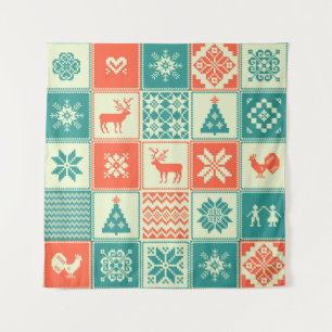 Tapete De Parede Vintage Christmas patchwork seamless pattern. Trad
