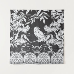 Tapete De Parede Vintage com flores decorativas e bir