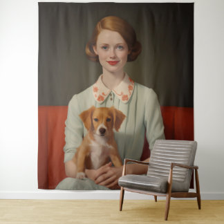 Tapete De Parede Vintage Elegance: Mulher com Puppy em Pastel