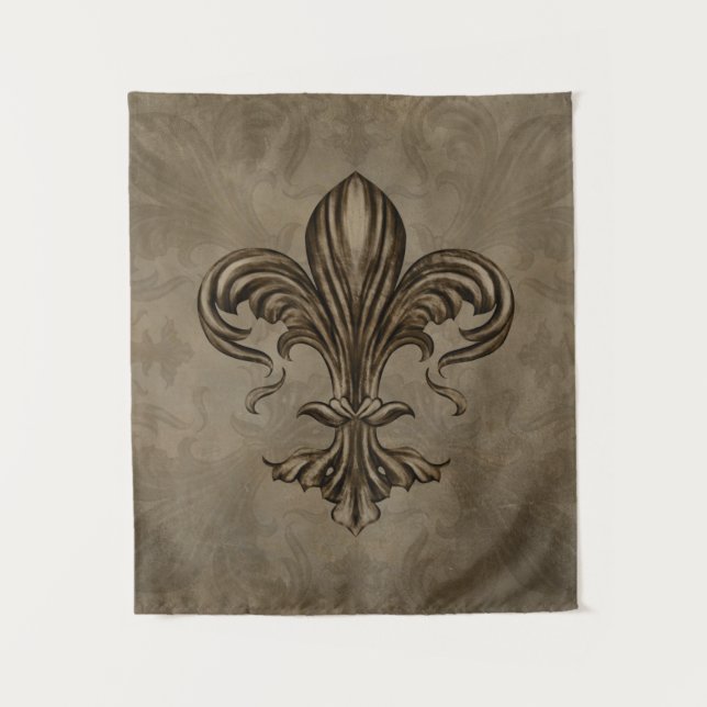 Tapete De Parede Vintage Fleur-de-lis Sepia (Frente)
