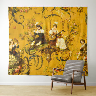 Tapete De Parede Vintage Floral Vitoriano Amarelo-Amarelo-Dourado f