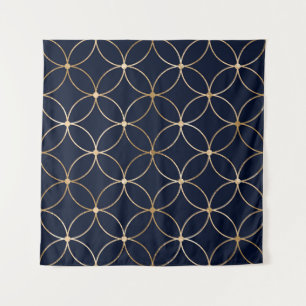 Tapete De Parede Vintage Geométrico: Abstrato Azul Dourado