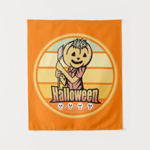 TAPETE DE PAREDE VINTAGE HALLOWEEN PUMPKIN COM AX E SKULL