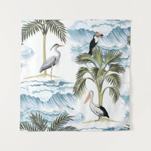 Tapete De Parede Vintage havaiana, padrão floral de verão.