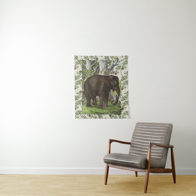 Tapete De Parede Vintage Jungle Elephant (In Situ)