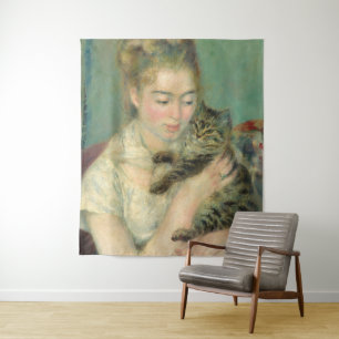 Tapete De Parede Vintage Pierre Auguste Renoir Mulher com Gato