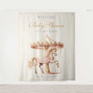 Tapete De Parede Vintage Pink Carousel Horse Baby Shower Welcome