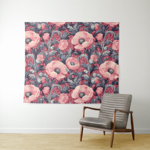 Tapete De Parede Vintage Pink Poppies Floral
