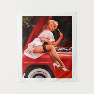Tapete De Parede Vintage Retro Car Mechanical Pinup Girl