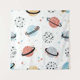 Tapete De Parede vintage Space Seamless Pattern with Doodle Saturn 