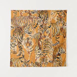 Tapete De Parede Vintage Tiger Safari Wildlife Patterno