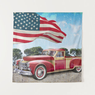 Tapete De Parede Vintage vermelha pega caminhão com bandeira ameri