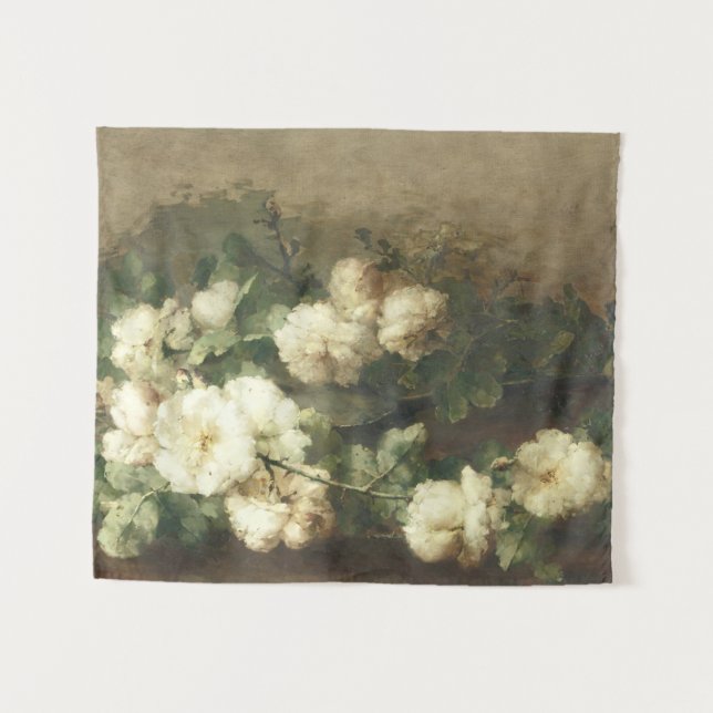 Tapete De Parede Vintage White Roses Oil Painting (Frente (Horizontal))