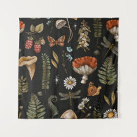 Vintage woodland nature seamless pattern. Amanita