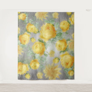 Tapete De Parede Vintage Yellow e Cinza Watercolor Floral