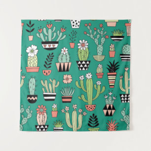 Tapete De Parede Vintagem Verde de Fundo Cactusa Bloqueante