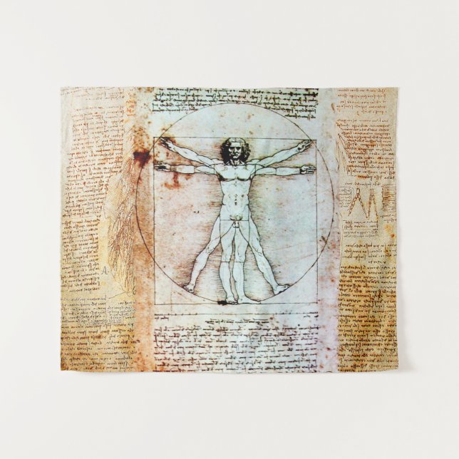 Tapete De Parede VITRUVIAN MAN Leonardo Da Vinci - Pergaminho Antiq (Frente (Horizontal))