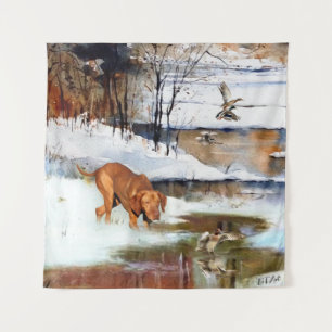 Tapete De Parede Vizsla húngara, patos de caça no inverno