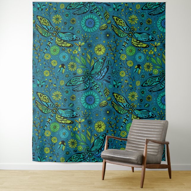 Tapete De Parede Voe, voe libélula em azul (In Situ)
