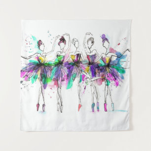Tapete De Parede Watercolor Ballerinas: Ilustração da Dança Brilhan